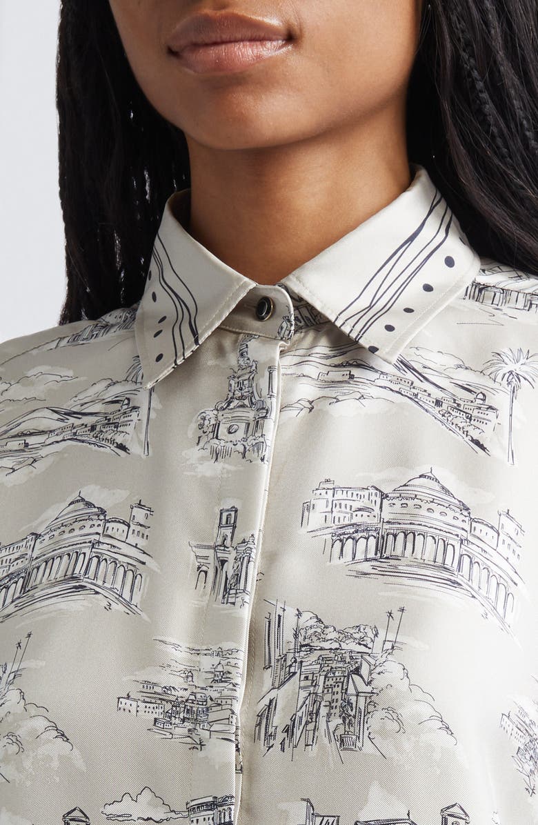 Max Mara Fado Silk Button-Up Shirt, Alternate, color, Sand