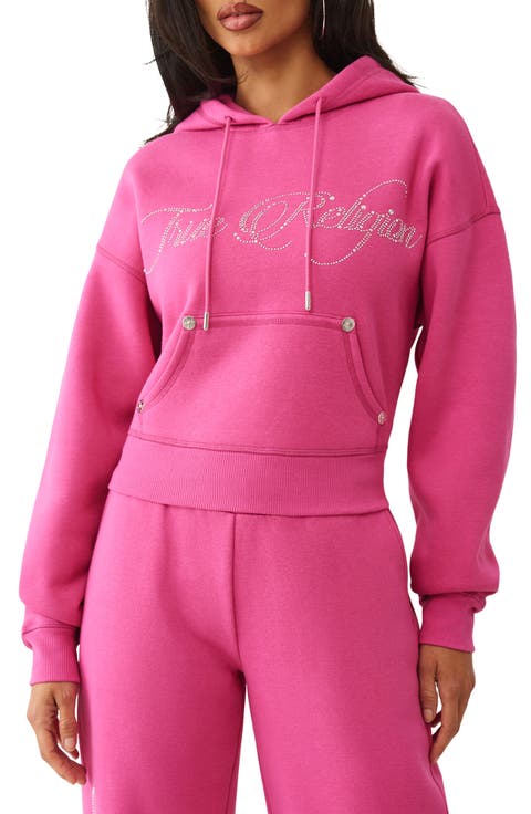 Rhinestone Logo Crop Hoodie