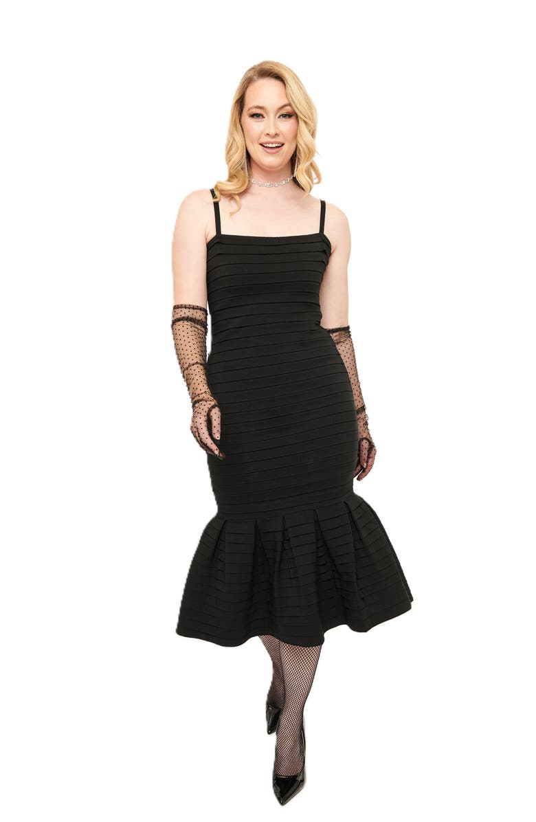 Unique Vintage 1960s Pleated Mermaid Pencil Dress, Main, color, Black