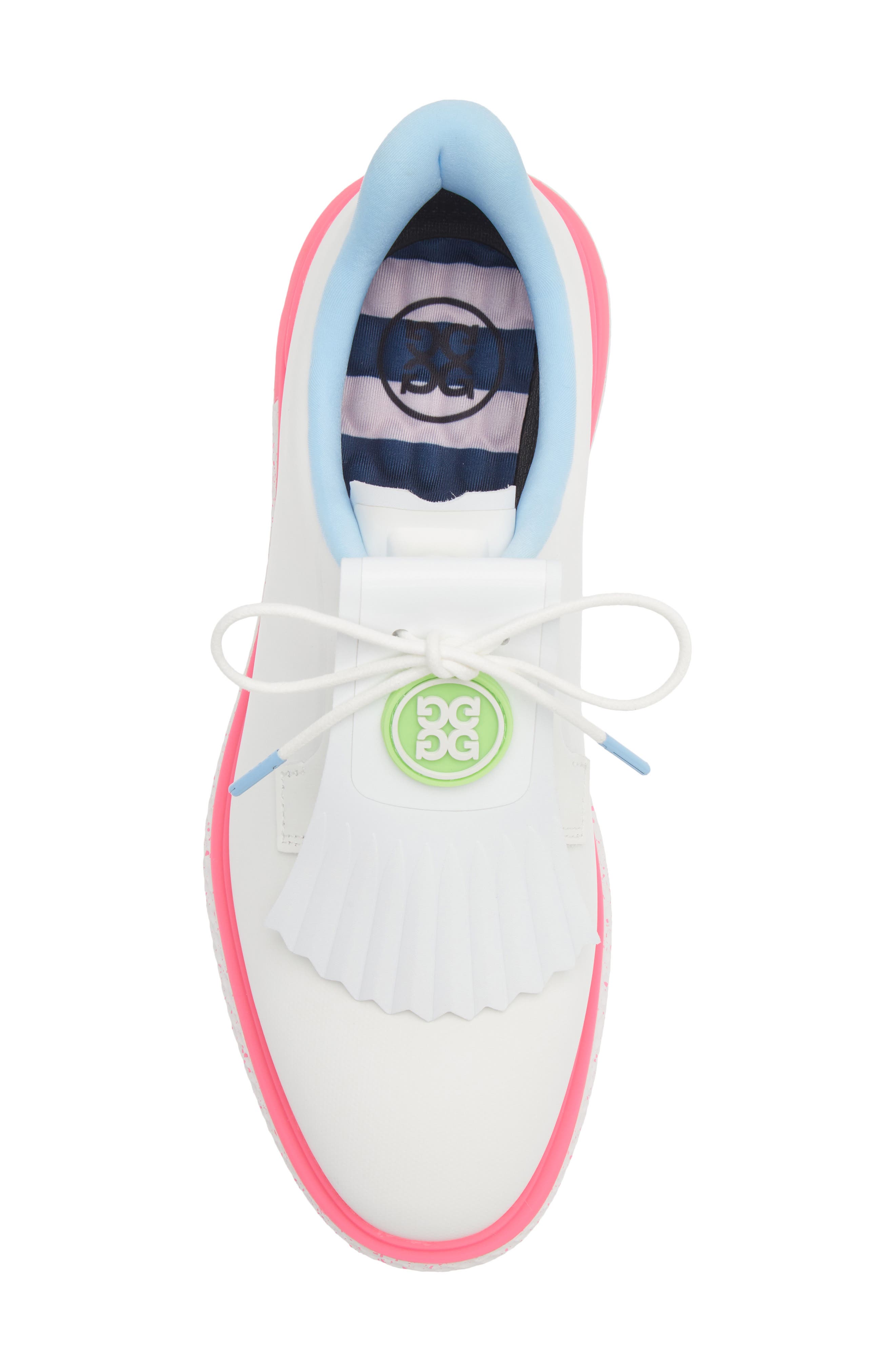 Gallivant2r Perforated Kiltie Golf Shoe, Alternate, color, SNOW/ BLUSH