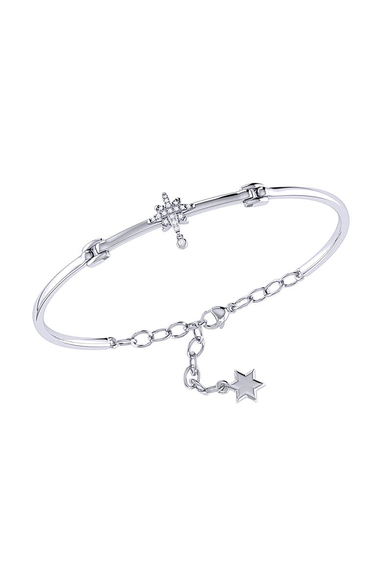 LuvMyJewelry Supernova Bezel Sterling Silver Diamond Drop Bangle, Main, color, 