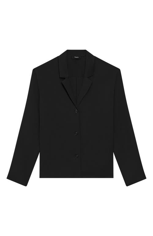 Theory Notch Collar Silk Button-up Shirt In Black