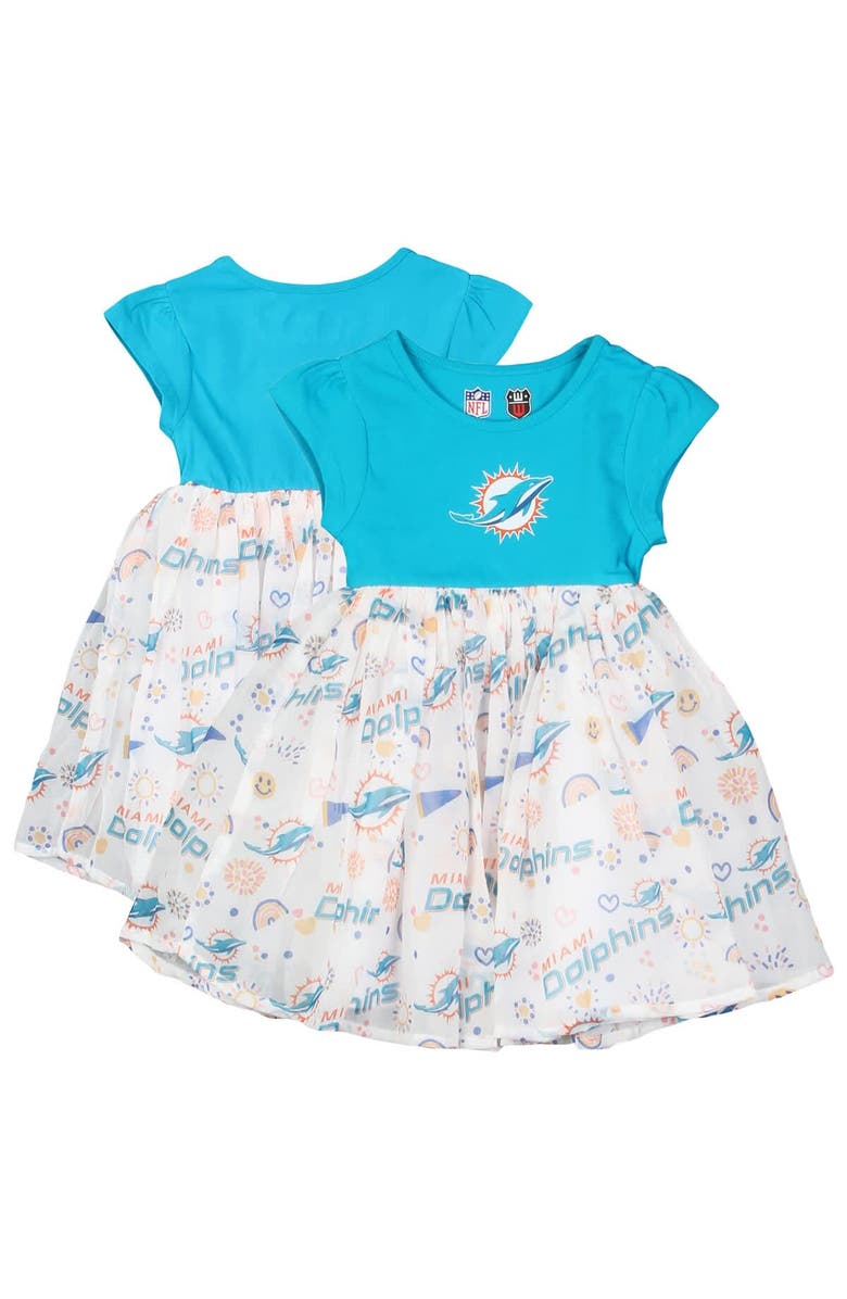 Wes & Willy Girls Toddler Wes & Willy Aqua Miami Dolphins Princess Dress, Alternate, color, 