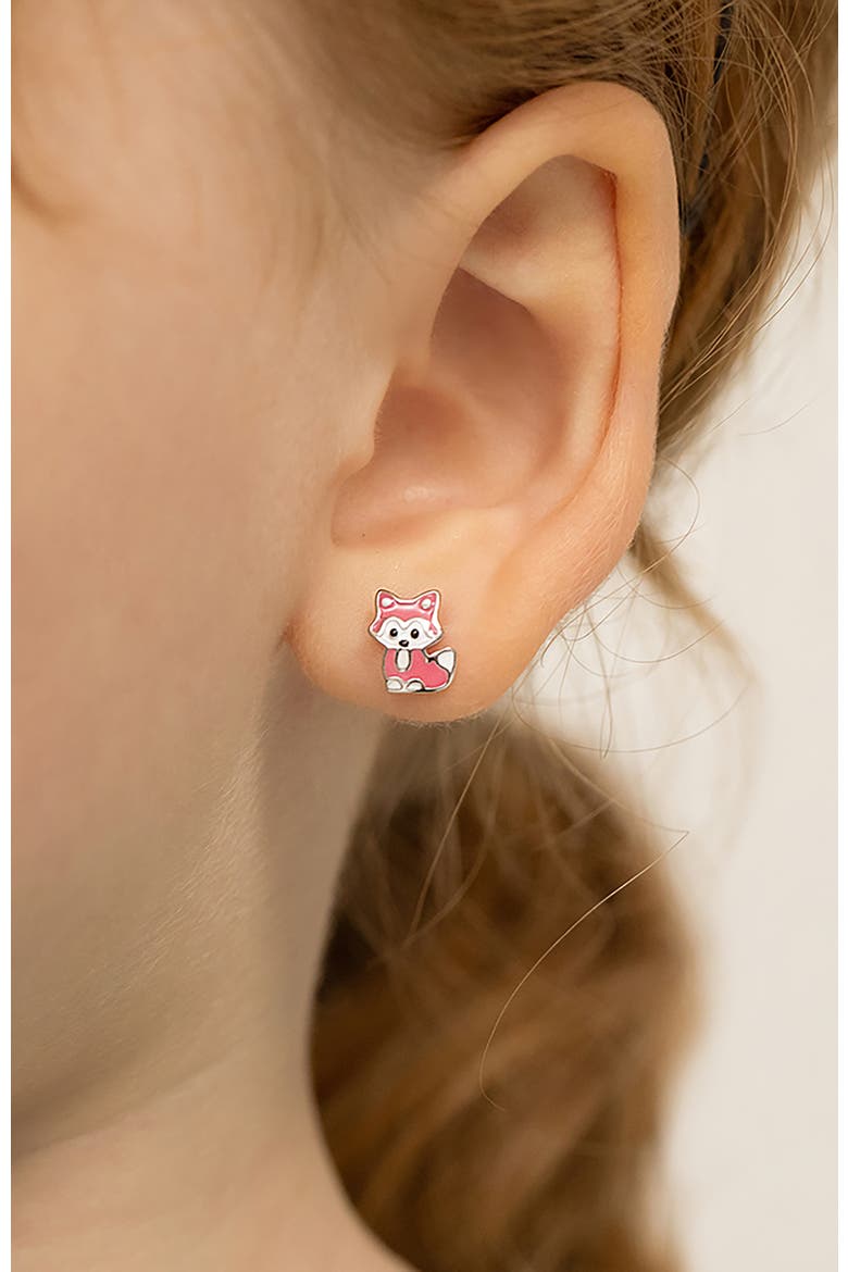 Little Fox Earrings, Alternate, color, Pink & White