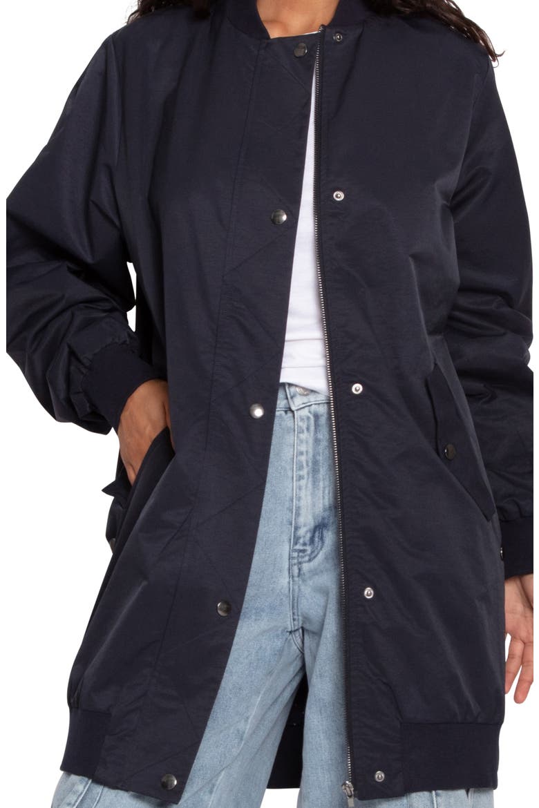 Chasing You Long Bomber Jacket, Alternate, color, NAVY