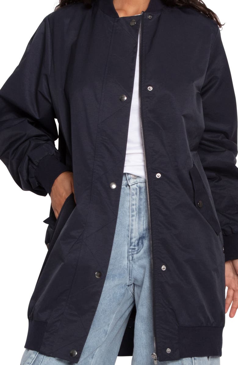 Belle & Bloom BELLE AND BLOOM Chasing You Long Bomber Jacket, Alternate, color, Navy