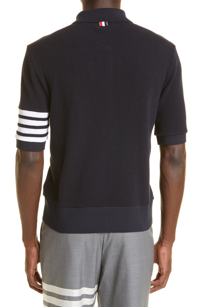 Thom Browne 4-Bar Waffle Knit Cotton Polo, Alternate, color,