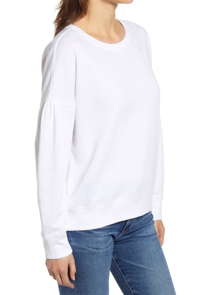 Embroidered Crew Pullover, Alternate, color, WHITE