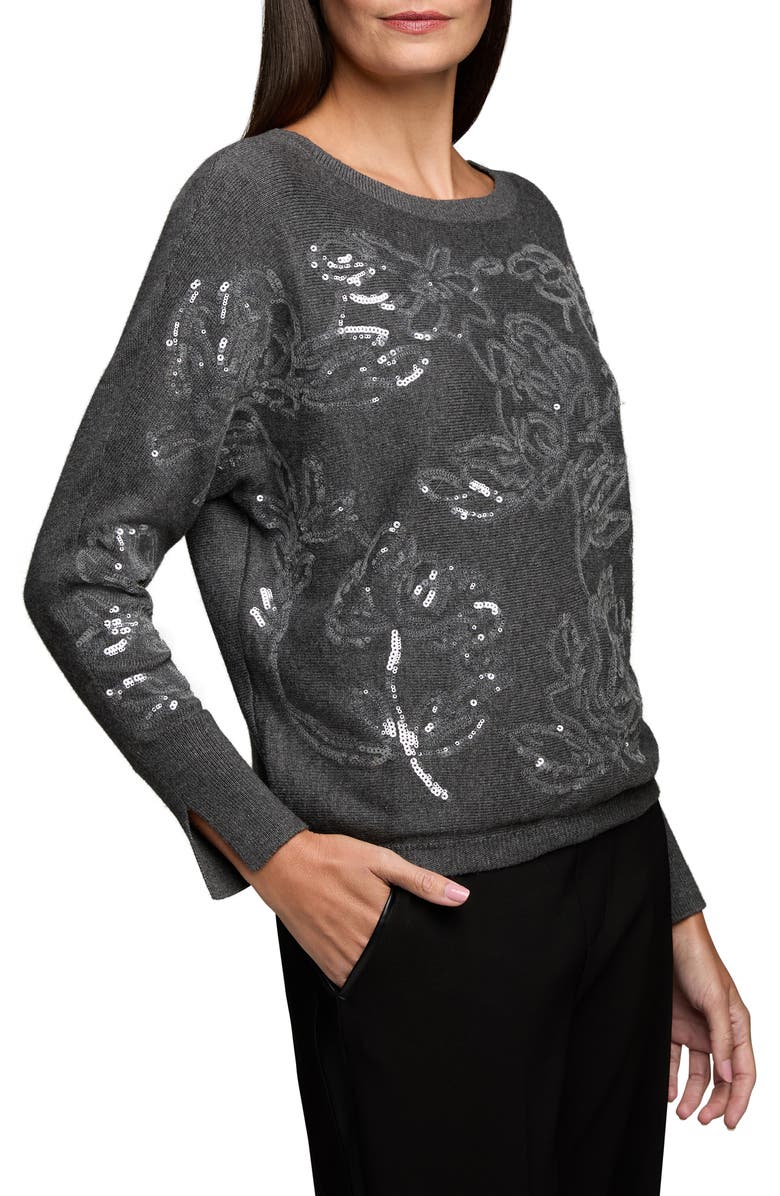 NIC+ZOE Floral Sequin Embellished Cotton, Cashmere & Silk Blend Sweater, Alternate, color, Grey Mix