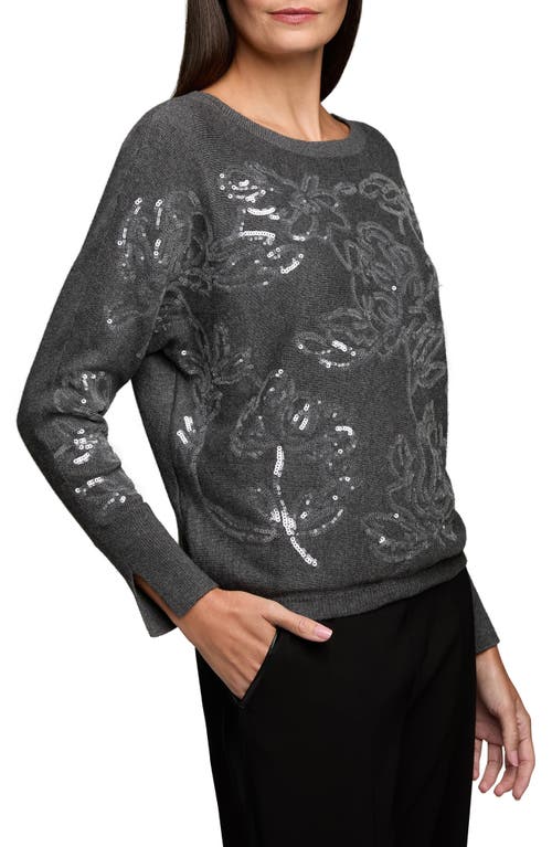 Nic + Zoe Nic+zoe Floral Sequin Embellished Cotton, Cashmere & Silk Blend Sweater In Gray