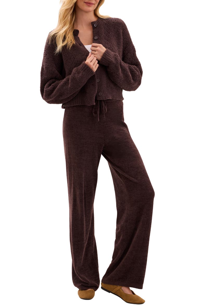 Pointelle Cropped Cardigan, Alternate, color, UMBER