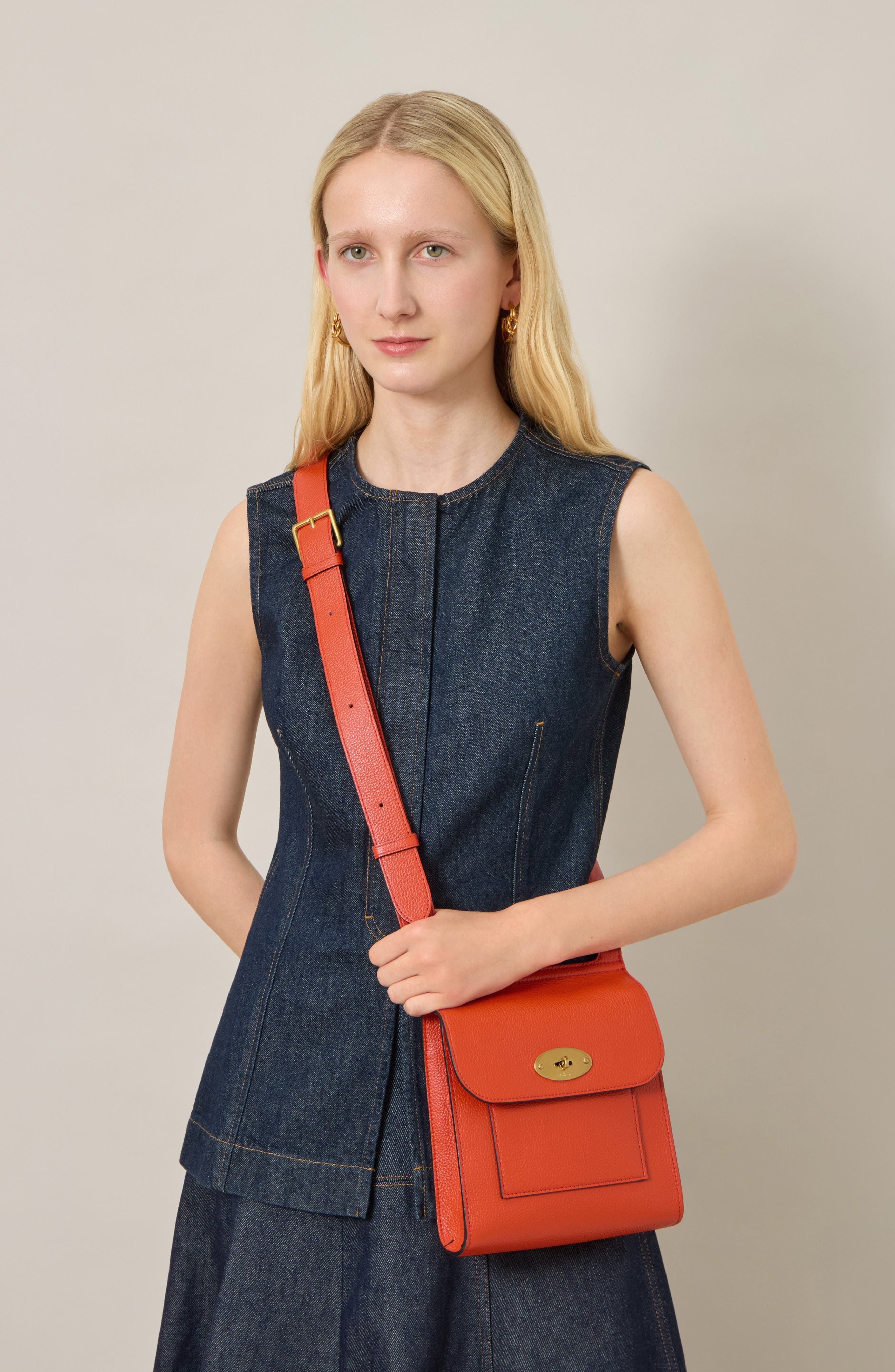 Small Antony Leather Crossbody Bag, Alternate, color, CORAL ORANGE