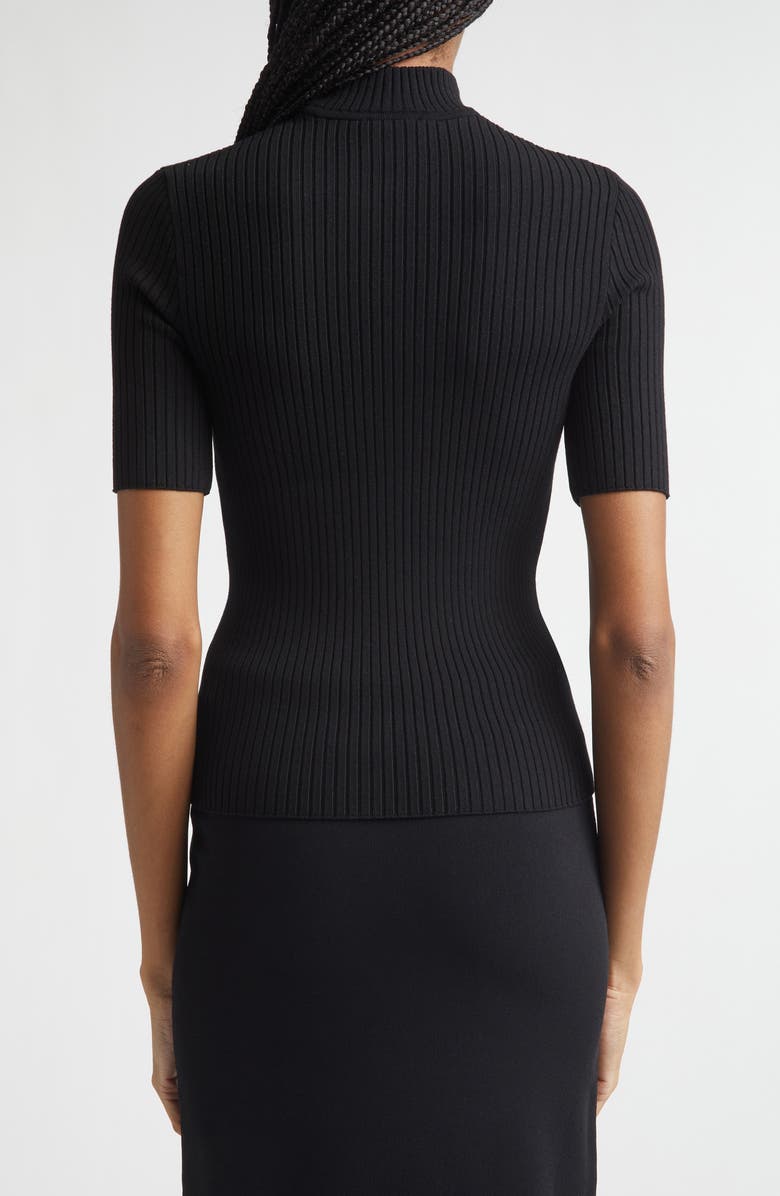 Courrèges Embroidered Logo Mock Neck Rib Sweater, Alternate, color, Black