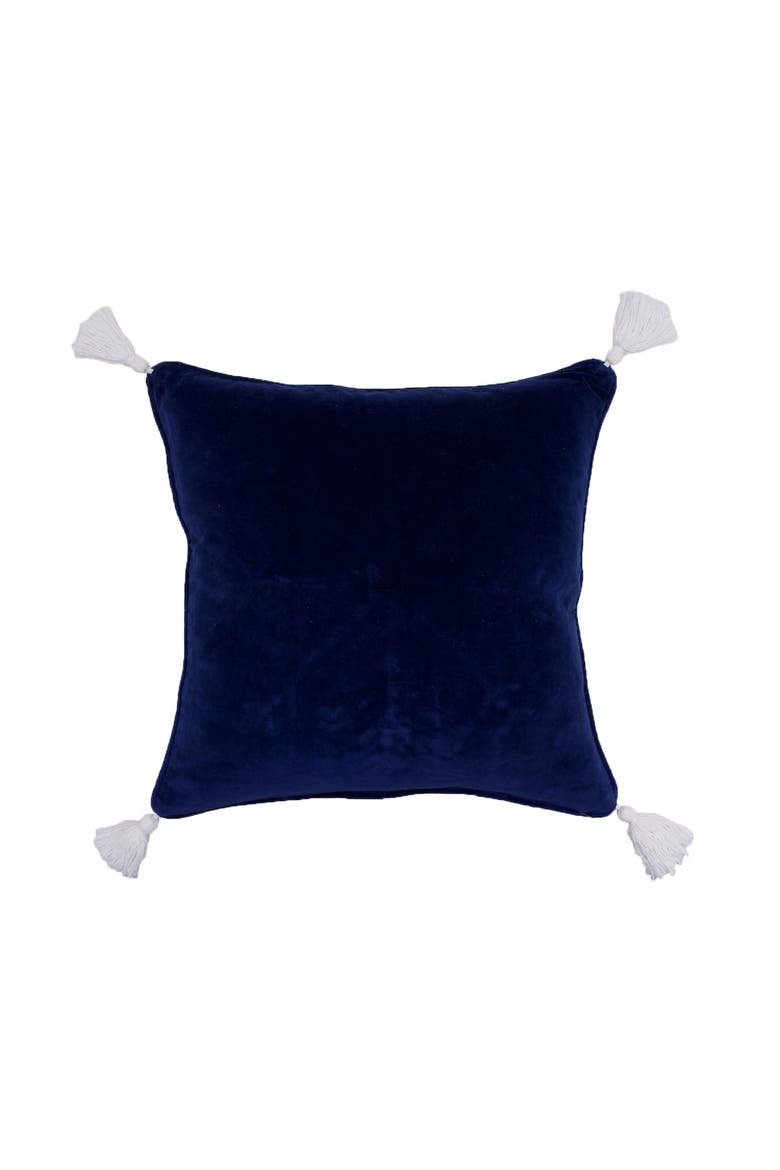 Embellished Woven Snowflake on Blue Velvet Throw Pillow 18" x 18", Alternate, color, Blue