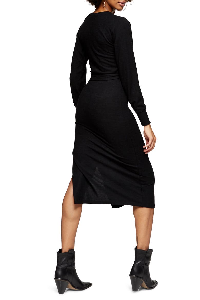Long Sleeve Knit Midi Dress, Alternate, color, BLACK