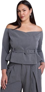 ELOQUII Off The Shoulder Belted Blazer Top
