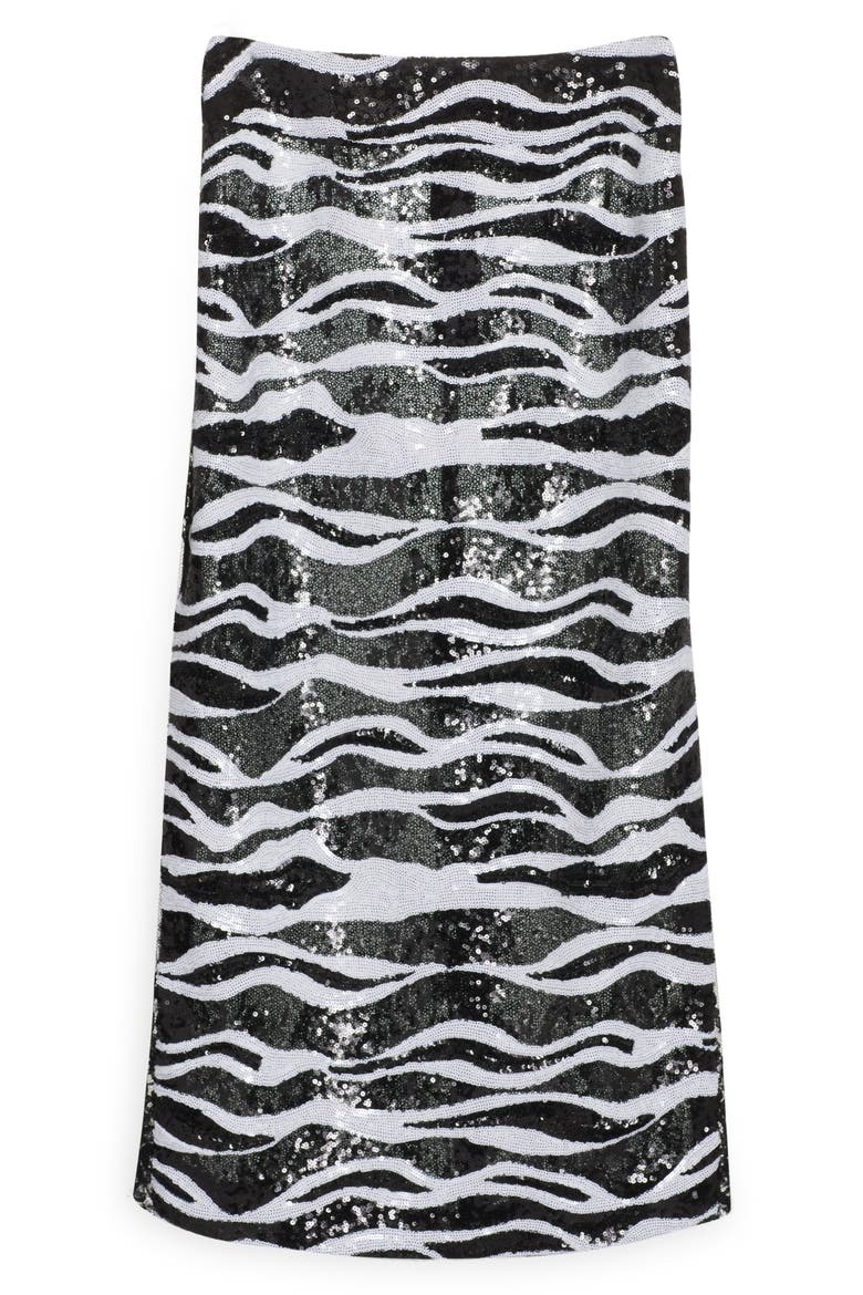 Sequin Stripe & Lace Midi Pencil Skirt, Alternate, color, BLACK/ SILVER