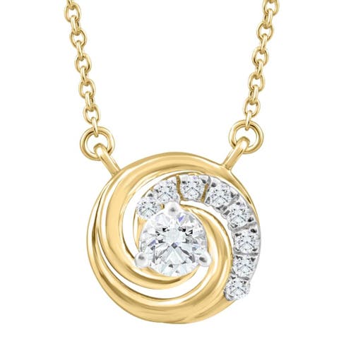 1/4Ct TW Round Diamond Circle Halo Pendant Gold Lab Grown Necklace