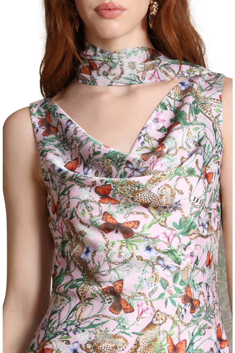 Cowl Neck Minidress & Scarf, Alternate, color, PINK CHEETAH SCARF