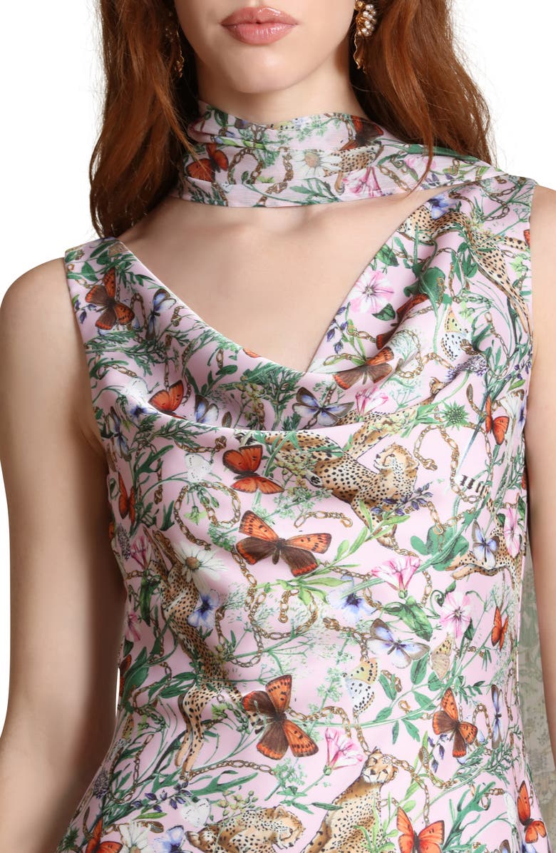 Avec Les Filles Cowl Neck Minidress & Scarf, Alternate, color, Pink Cheetah Scarf