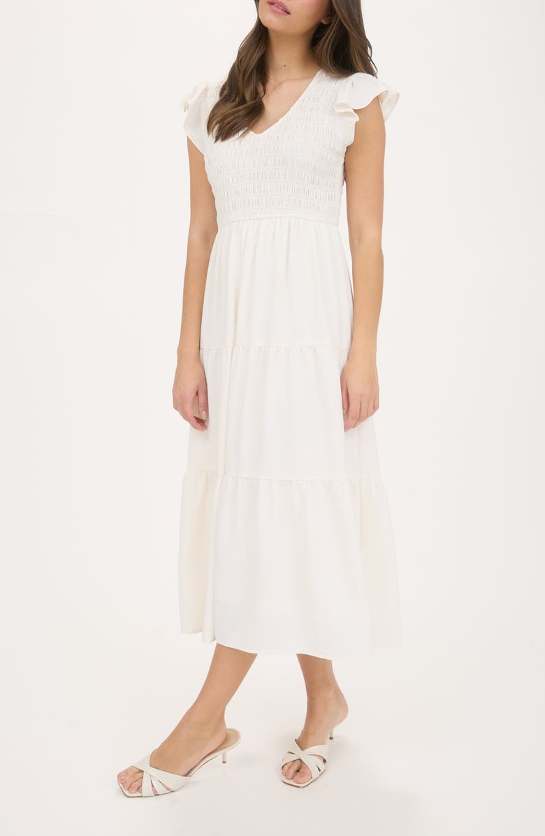 Blu Pepper Flutter Sleeve Midi Dress, Alternate, color, Cream