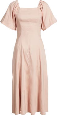 Nordstrom Seam Detail Linen Blend Midi Dress