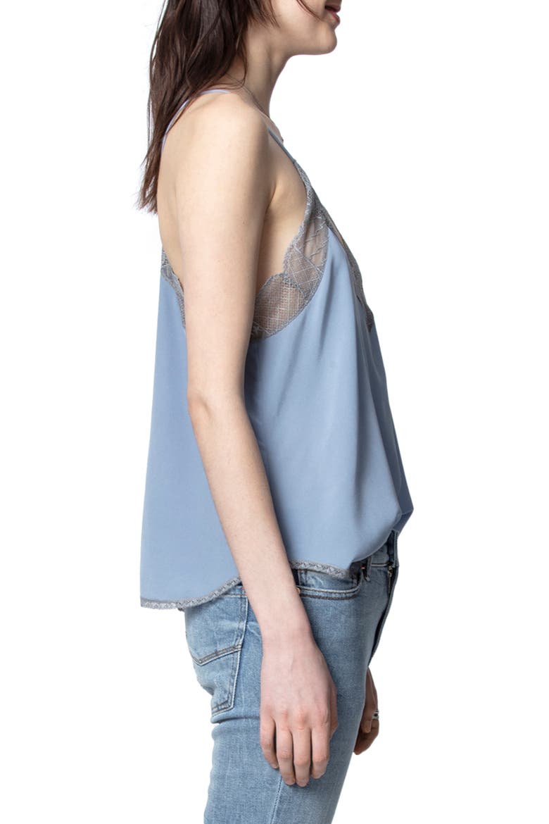 Christy Lace Trim Silk Camisole, Alternate, color, HORIZON