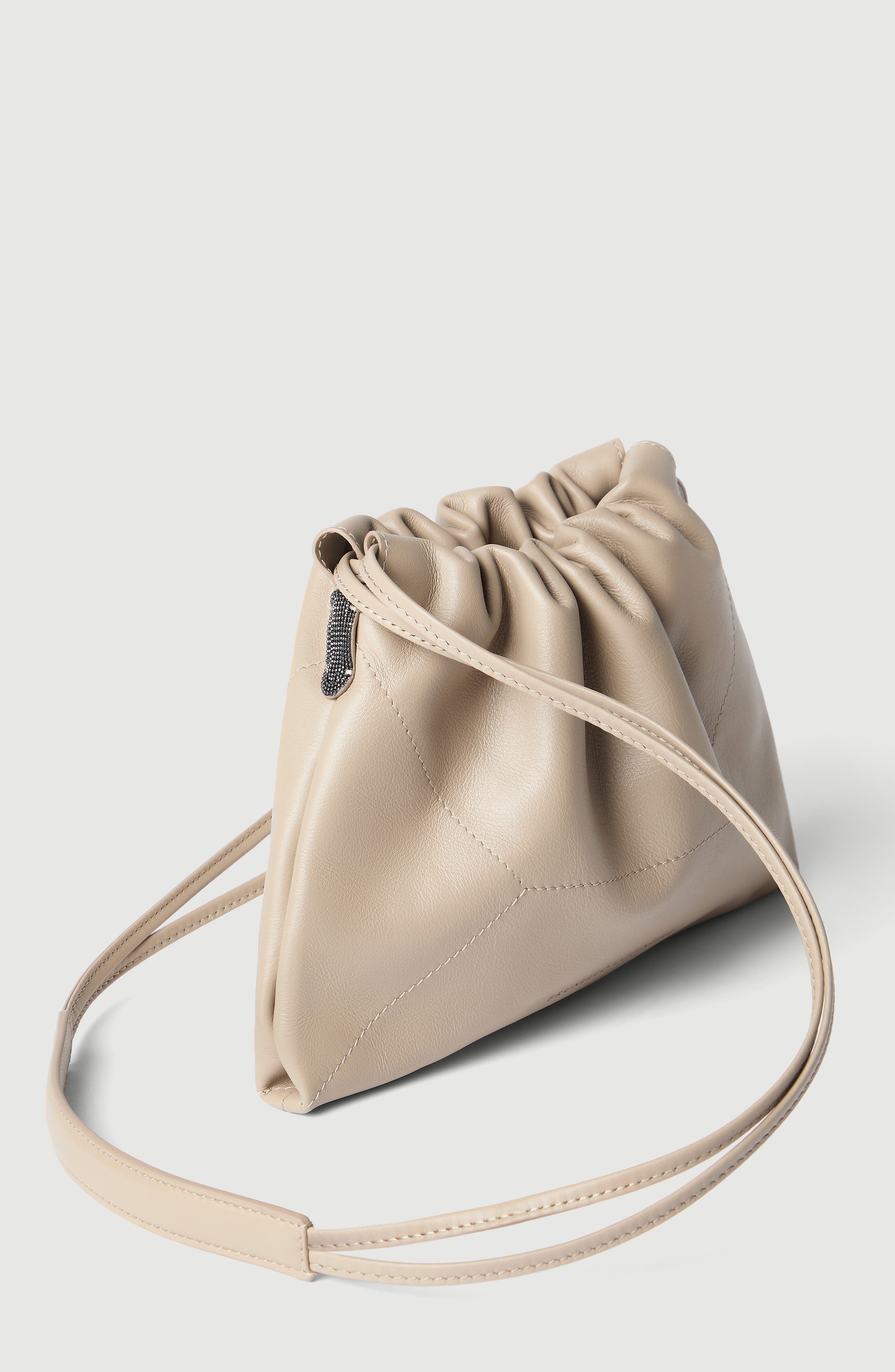 Pouch bag in calfskin with monili, Alternate, color, Buff