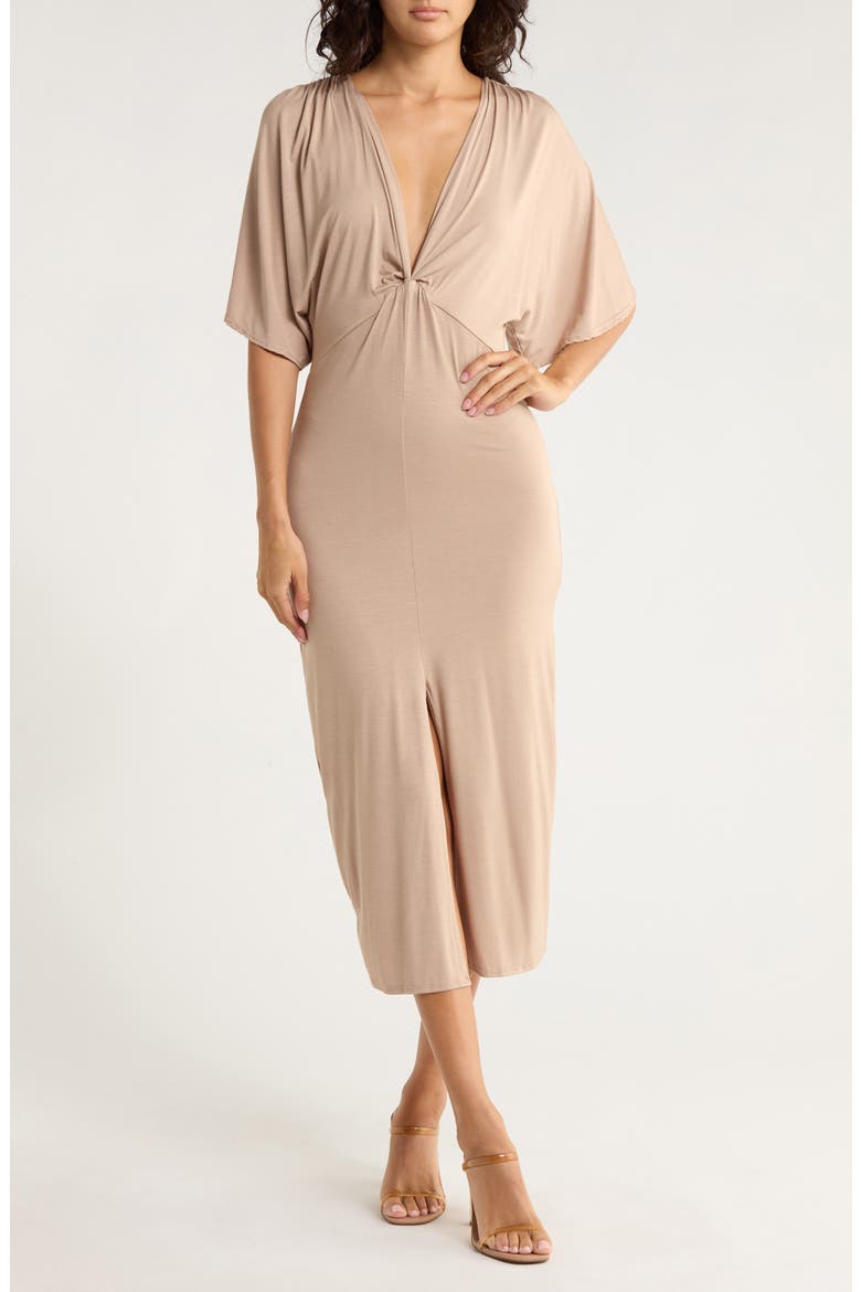Flutter Sleeve Midi Dress, Main, color, ALMOND PONTE