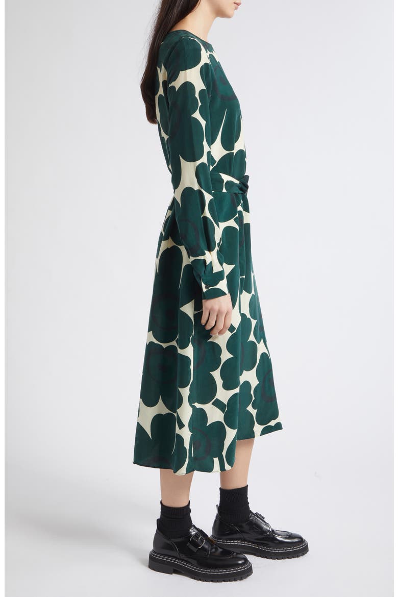 Satunnainen Unikko Midi Dress, Alternate, color, DARK GREEN LIGHT YELLOW
