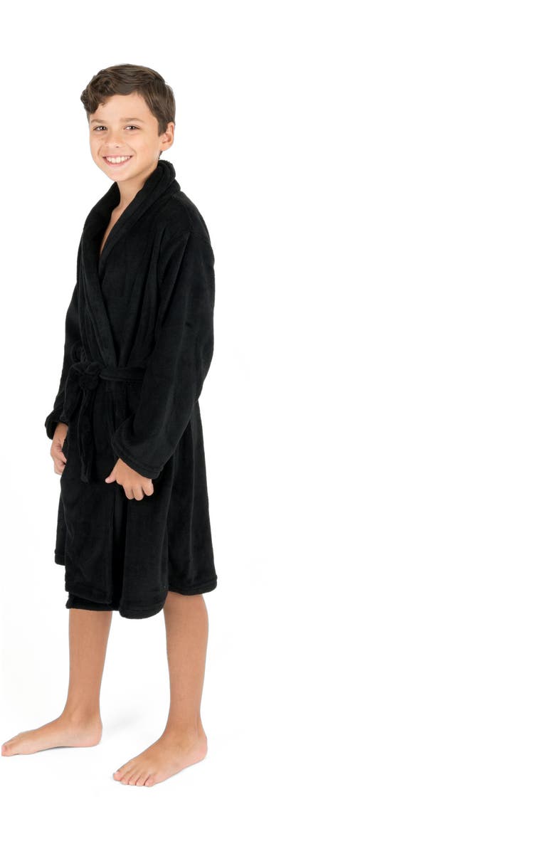 Leveret Kids Fleece Robe, Shawl Collar, Solid Colors, Alternate, color, Black