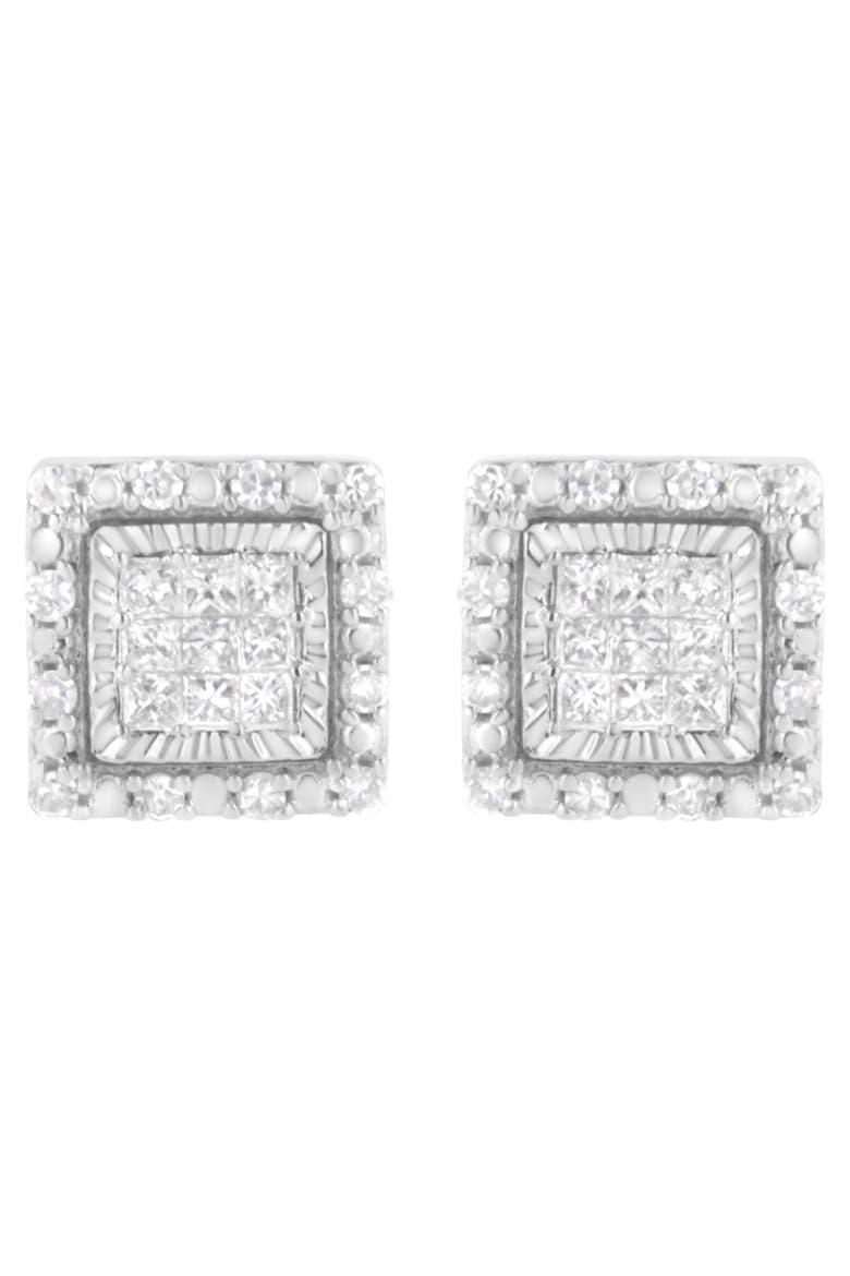 10K White Gold 1/2 Ct Invisible Princess Square Stud Earring, Main, color, White