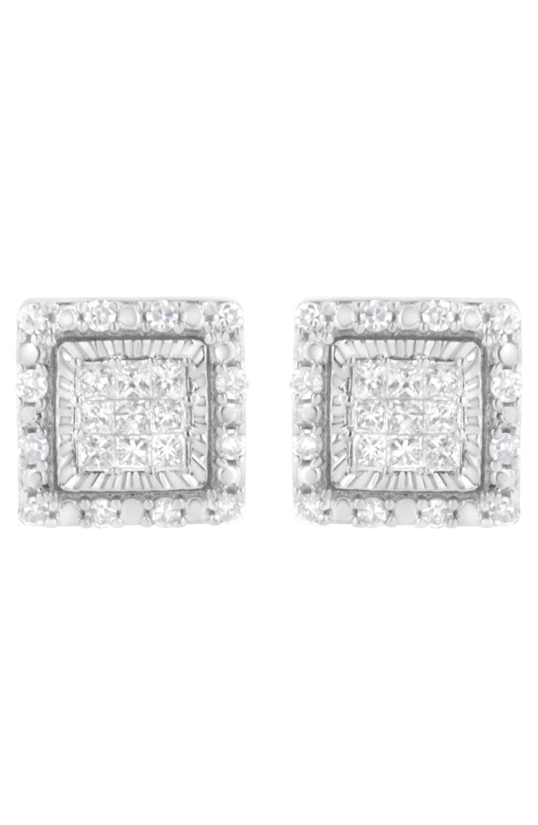 Haus of Brilliance 10K White Gold 1/2 Ct Invisible Princess Square Stud Earring, Main, color, White