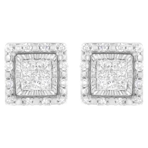 10K White Gold 1/2 Ct Invisible Princess Square Stud Earring