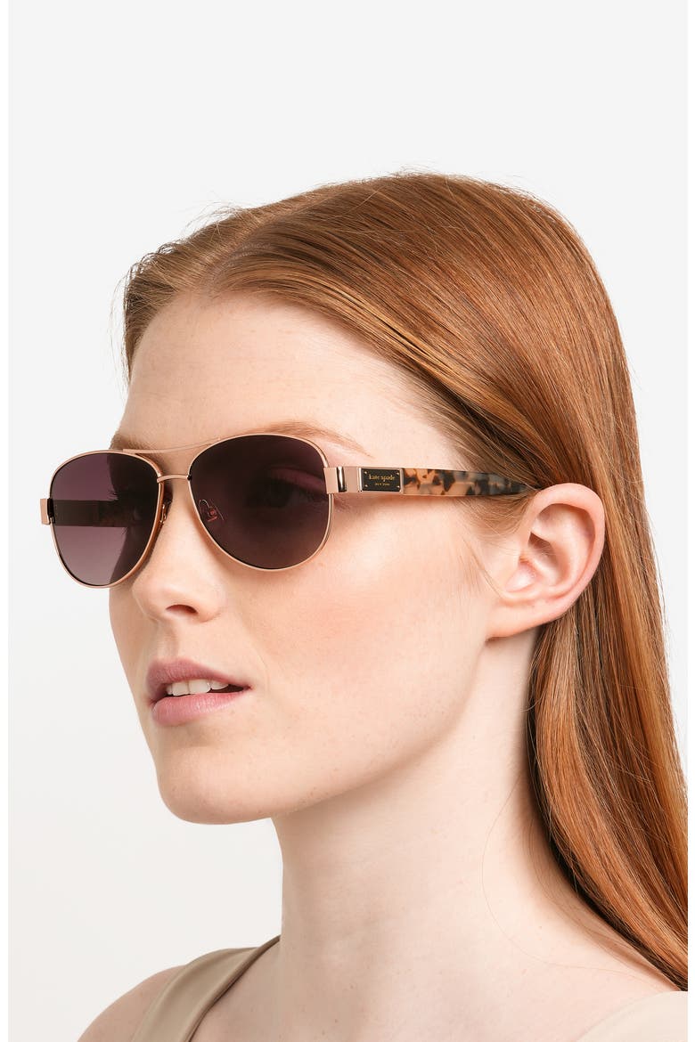 dalia 58mm polarized gradient pilot sunglasses, Alternate, color, DARK RED/ GOLD
