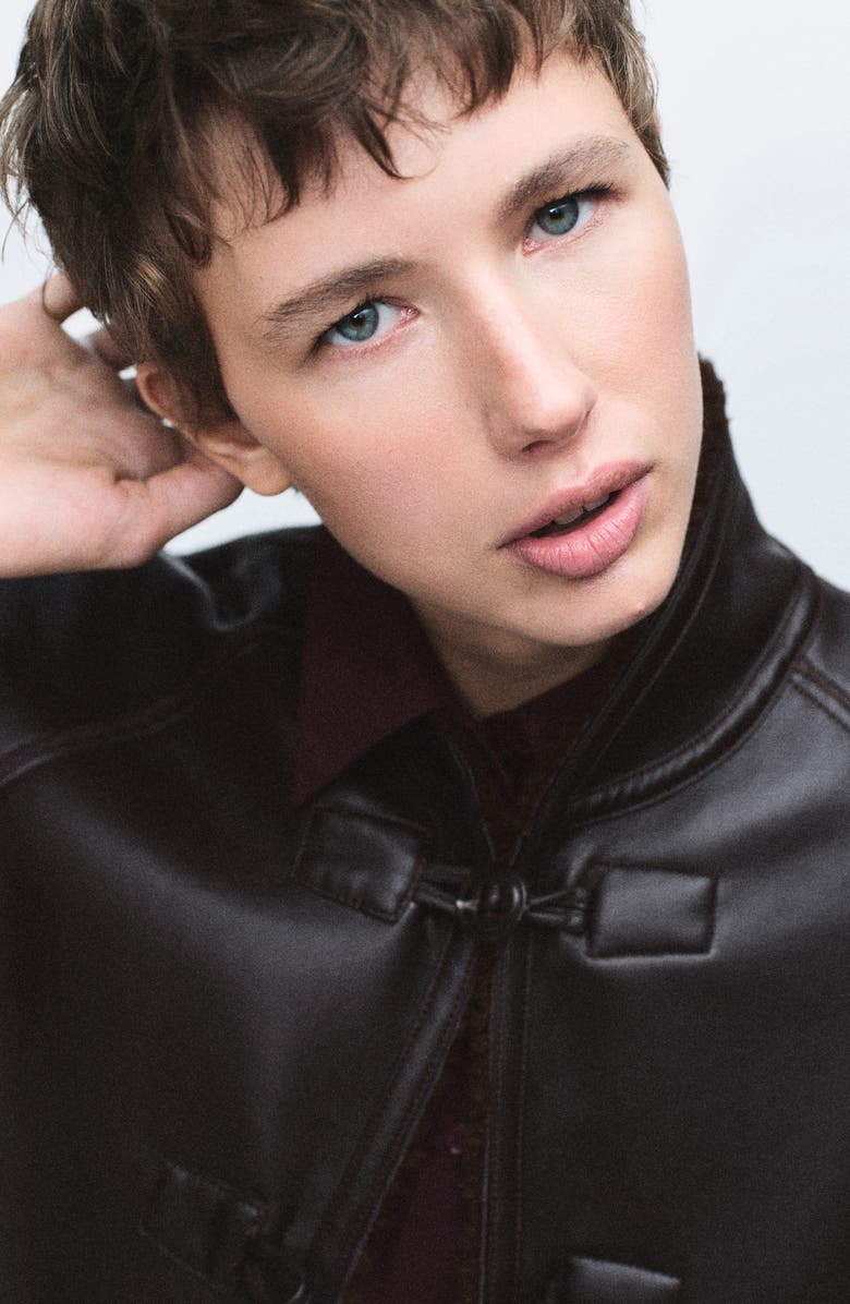 MANGO Faux Leather & Faux Shearling Reversible Jacket, Alternate, color, Black