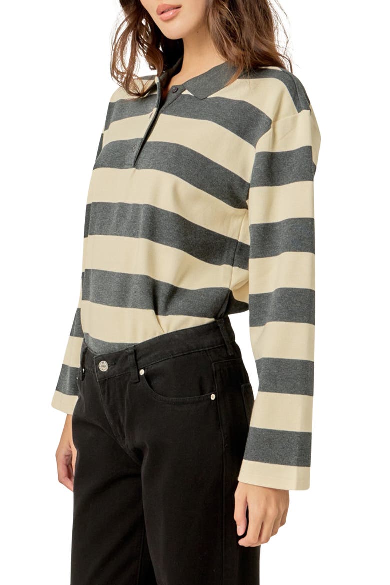 Striped Ribbed Cotton Blend Polo Shirt, Alternate, color, GREY/ CREAM