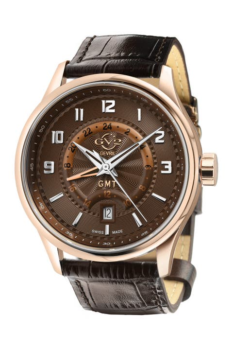 Men's Giromondo Brown Dial Brown Calfskin Leather Watch,