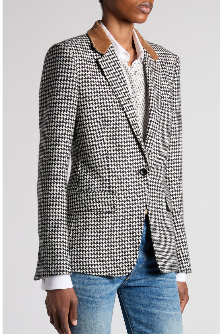 Cashmere Houndstooth Boyfriend Jacket, Alternate, color, BLACK/ WHITE