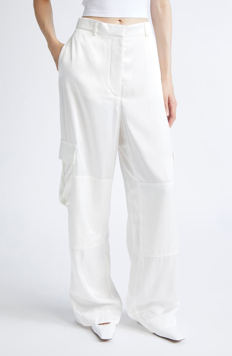 Stella McCartney Satin Paneled Slouchy Cargo Pants, Main, color, 9200 - Cream