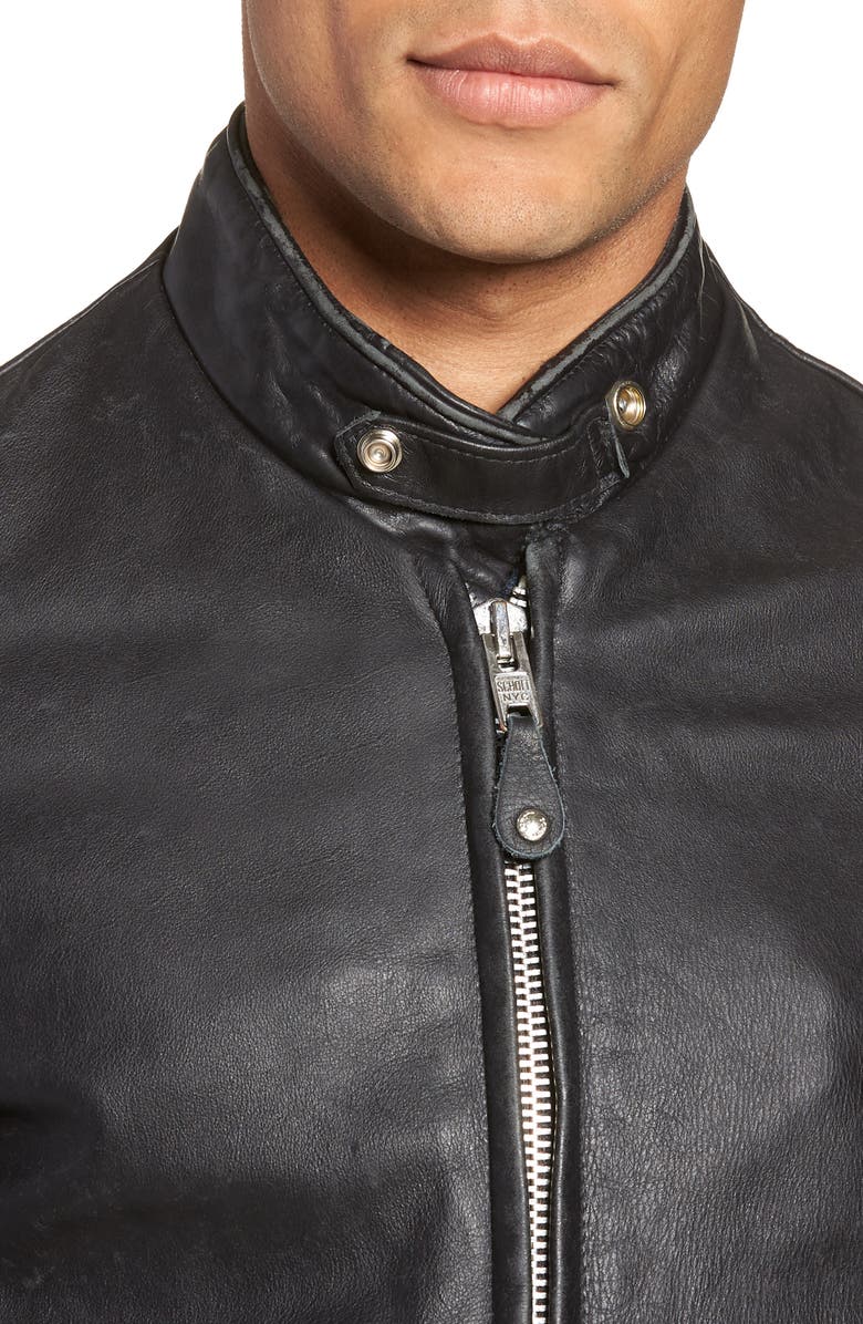 Schott NYC Café Racer Hand Vintaged Cowhide Leather Jacket, Alternate, color, Black