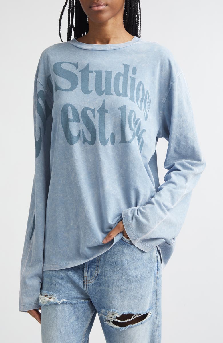 Acne Studios Edden Projection Logo Organic Cotton & Hemp T-Shirt, Alternate, color, Dirty Blue