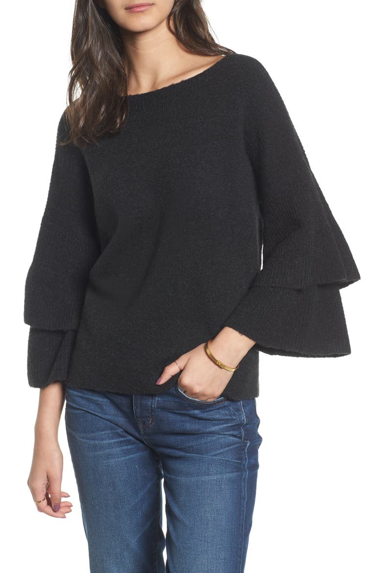 Tier Sleeve Sweater, Main, color, HTHR METAL
