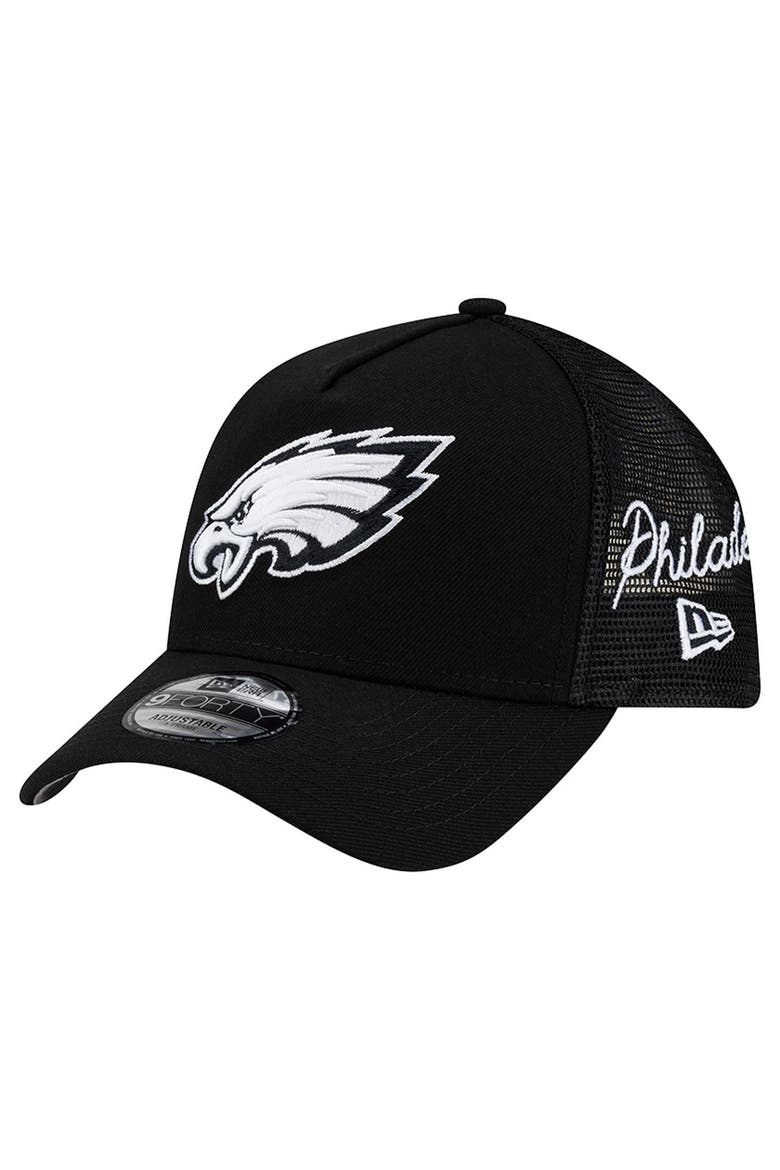Men's New Era Black Philadelphia Eagles City Script 9FORTY A-Frame Adjustable Hat, Main, color, Black