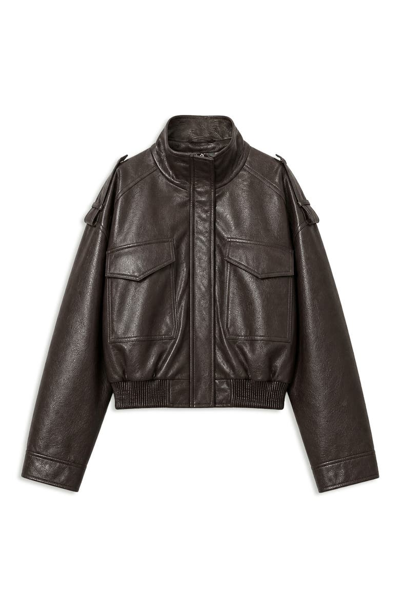 Angele Faux Leather Bomber Jacket, Alternate, color, COFFEE