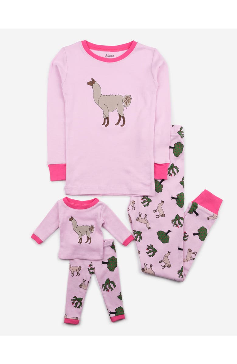 Leveret Girls Matching Doll Printed Cotton Pajamas, Animal & Seasonal Prints, Main, color, Llama