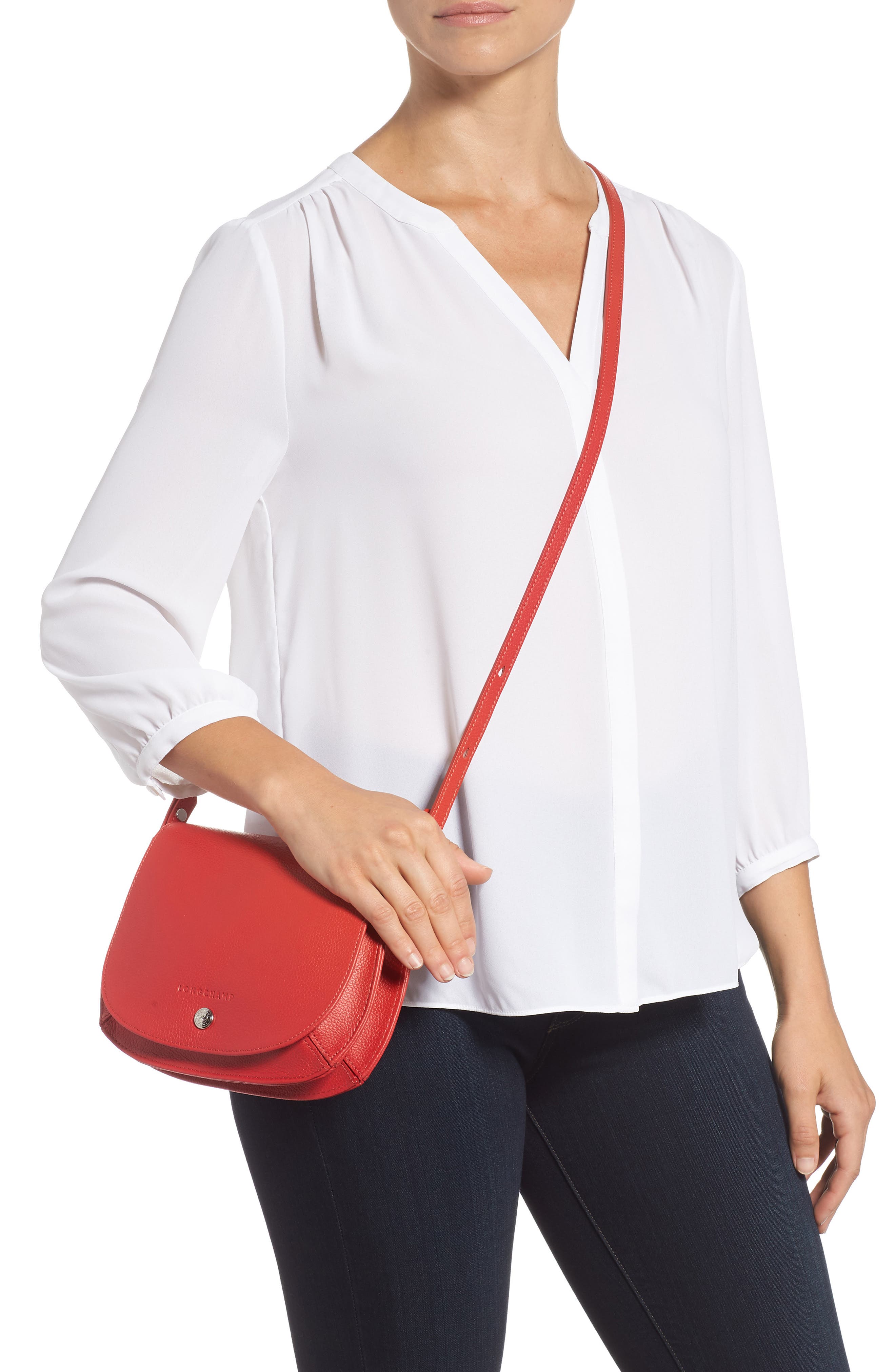 Small Le Foulonne Leather Crossbody Bag, Alternate, color, RED ORANGE