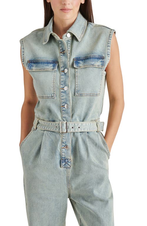 Steve Madden Olynne Sleeveless Denim Jumpsuit In Blue