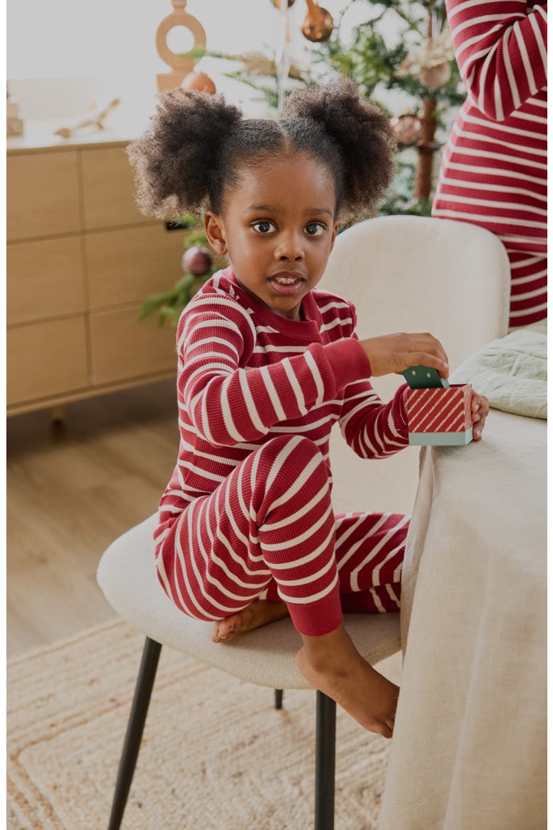 Kids' Scarlet Red Stripe Thermal Fitted Two-Piece Pajamas, Alternate, color, RED