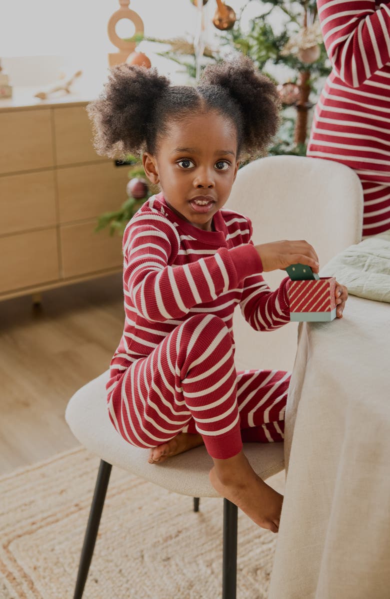 Petit Lem Kids' Scarlet Red Stripe Thermal Fitted Two-Piece Pajamas, Alternate, color, Red